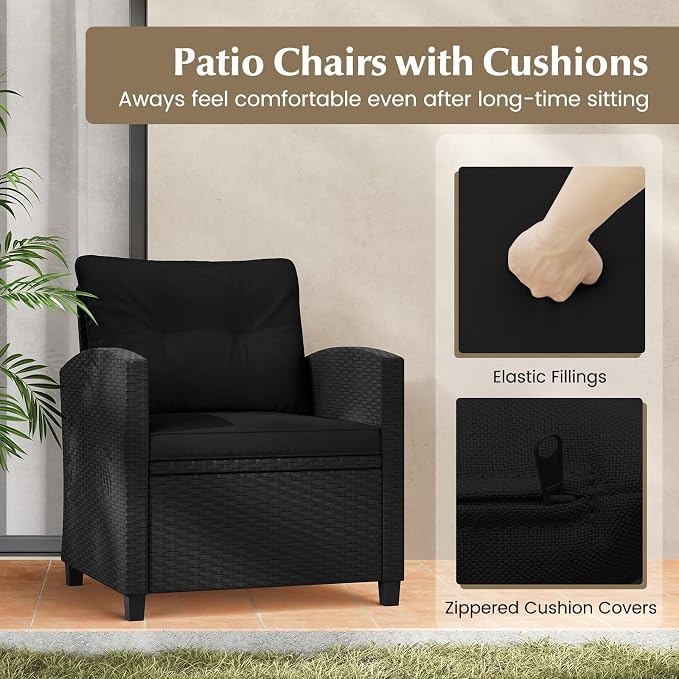 Tangkula 3 Piece Patio Furniture Set, Rattan Conversation Set w/Soft Seat & - Image 8
