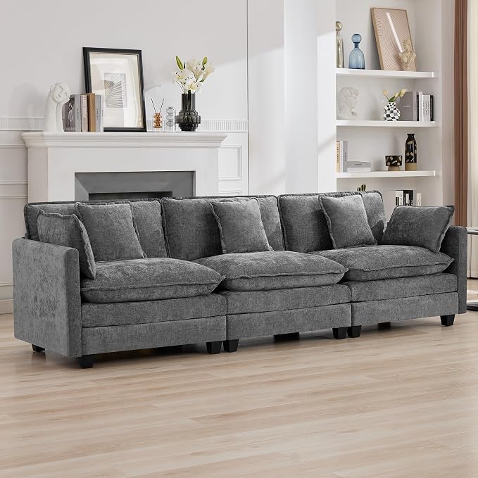 111'' Sectional Cloud Deep Seat Couch, Modern Comfy Chenille Modular Sectional - Image 7