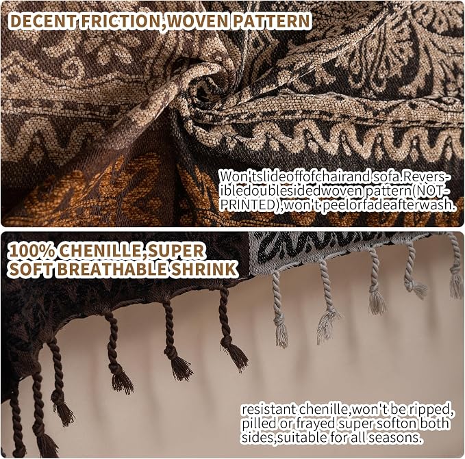 Boho Throw Blanket, Chenille Jacquard Tassels Throw Blankets - Image 7
