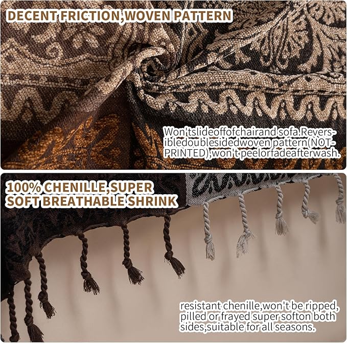 Boho Throw Blanket, Chenille Jacquard Tassels Throw Blankets - Image 6