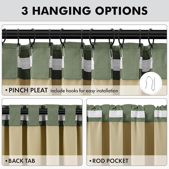 MIULEE 100% Blackout Linen Curtains 42 x 72 Inch Olive Green 2 Panels | Thermal - Image 5