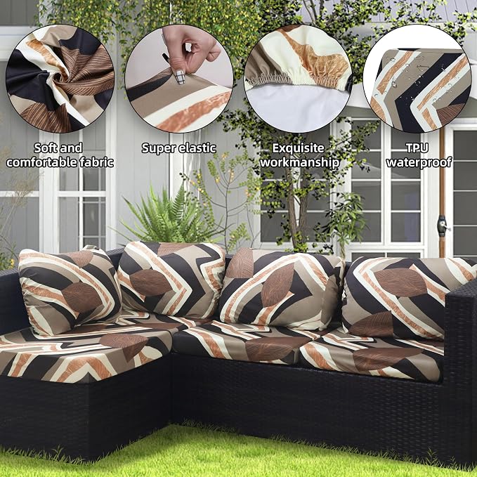 8Pcs Outdoor Cushion Covers, Elastic Patio Cushion Covers | Washable, - Image 3