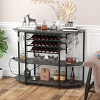 COSTWAY Wine Bar Cabinet, 3-Tier Liquor Cabinet - Image 2