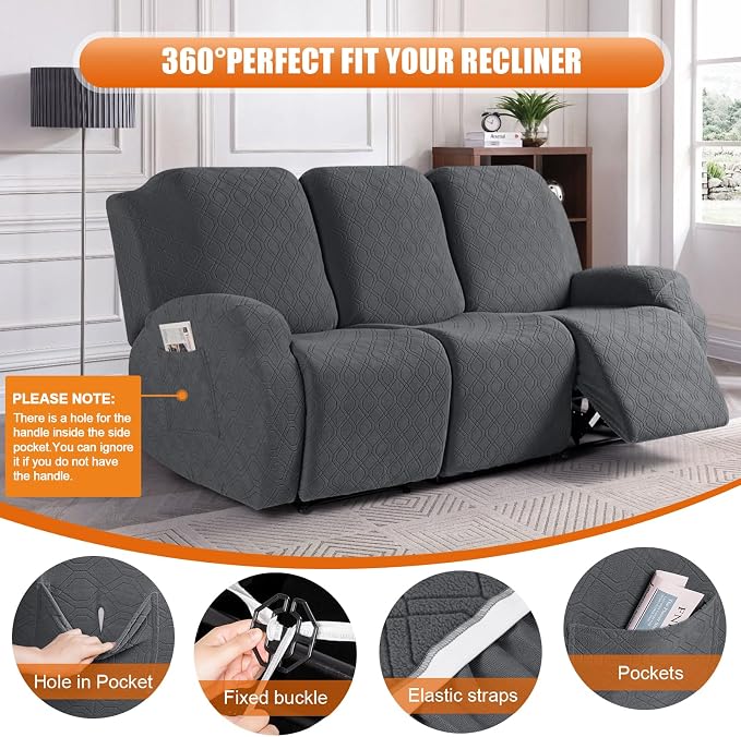 VANSOFY Recliner Covers, 3-Pieces Stretch Reclining Couch Covers - Image 6