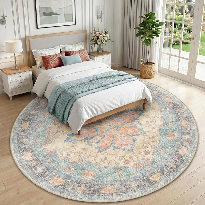 RELEANY Washable Area Rug, Round 10ft, Water Repellent, Pet Friendly, Vintage - Image 2