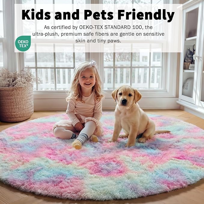 Rainbow Round Area Rugs 5ft, Soft Bedroom Circle Rug Mats - Image 4