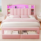 Queen LED Bed Frame with Storage Headboard & 2 Storage Drawers, Princess Velvet - Image 3