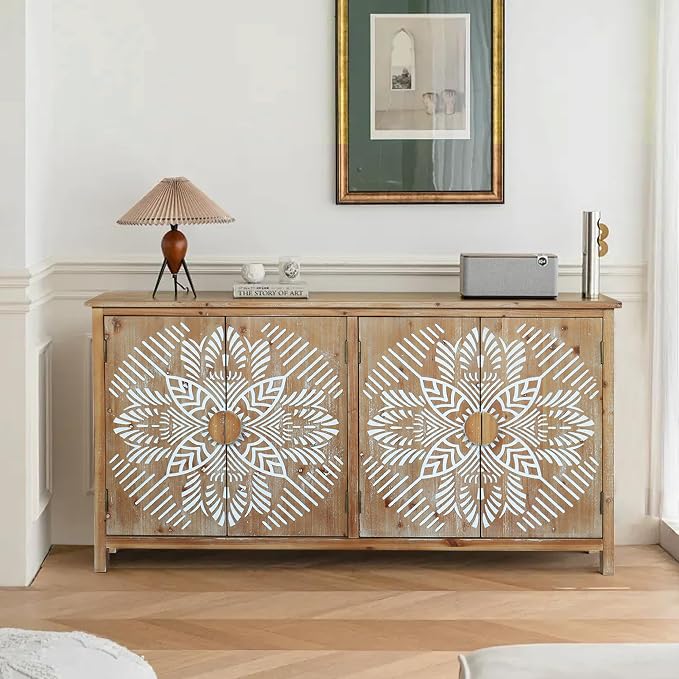 LKTART 60" Sideboard Buffet Cabinet, Vintage Accent Credenza Storage by LKTART