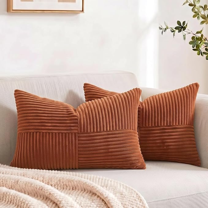 Fancy Homi 2 Packs Rust Lumbar Decorative Throw Pillow Covers 16x32 Inch by Fancy+Homi