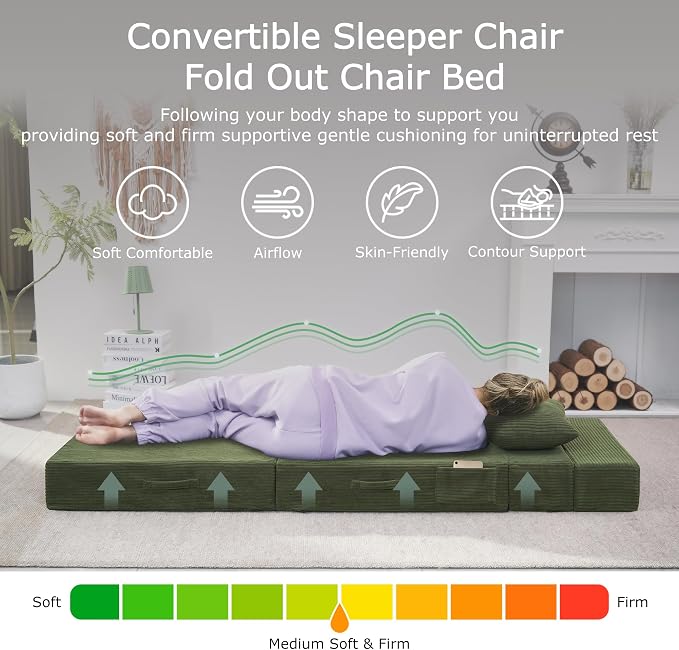 Folding Sofa Bed, 4 in 1 Convertible Sleeper Chair - Image 3