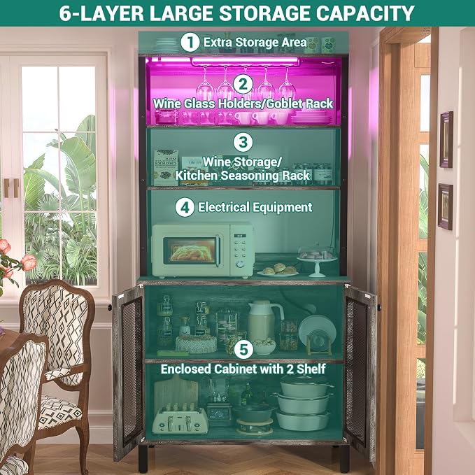 Aheaplus Bar Cabinet with Power Outlets, Coffee Bar Station - Image 7