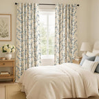 Blackout Vintage Floral Linen Curtains Blue on Beige 50×96 2 Panels | Elisa - Image 5