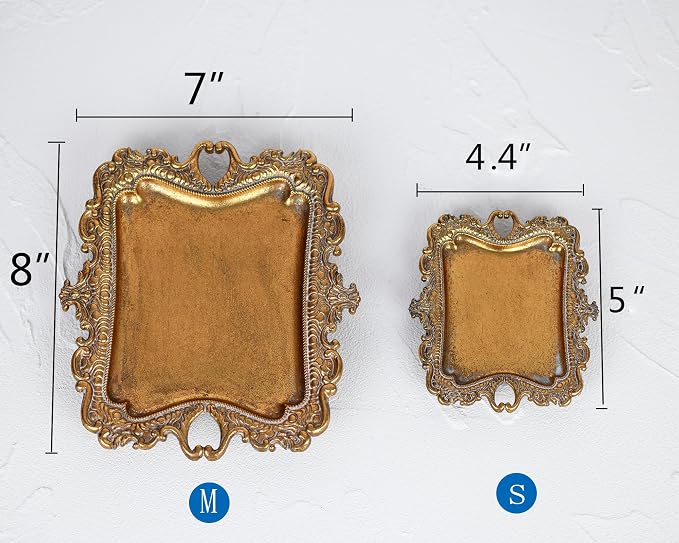 Funly mee Small Antique Trinket Dish Vintage Gold Metal Jewelry Tray, Ring - Image 6