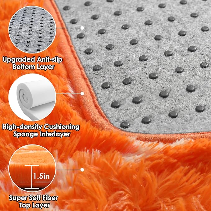 Area Rugs for Living Room, 5x8 Fluffy Orange and White Bedroom Trellis Rug | - Image 5