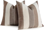 AmHoo Pack of 2 Farmhouse Stripe Check Throw Pillow Covers Set Case Cotton by AmHootextile