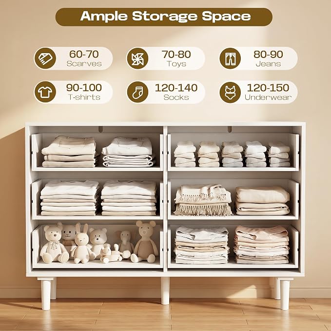 FUQARHY 6 Drawer Dresser Rattan Dresser Modern Chest - Image 4