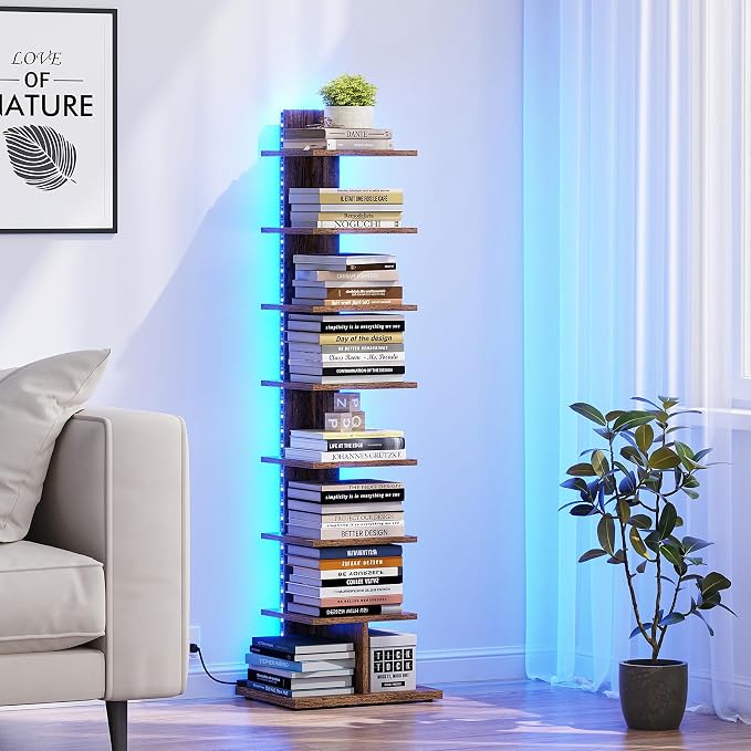 TUTOTAK Narrow Bookshelf, 8-Tier Bookcase by ChoosetutotakFurnitureBuildYourCozyHome