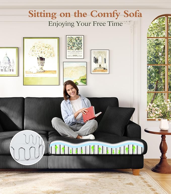 87" L shape Corduroy Couch, Sofa No Tool Assembly, Comfy Couches - Image 7