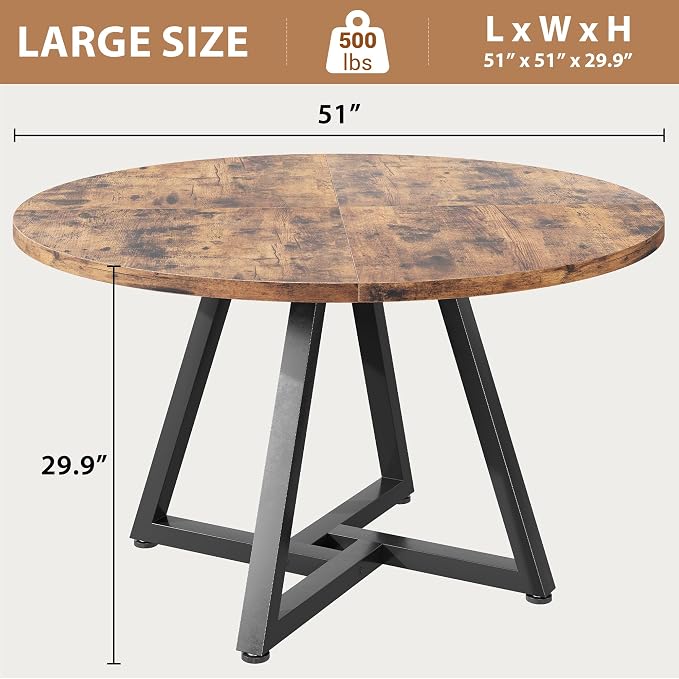 Jocoevol 51“ Round Kitchen Dining Room Table - Image 2