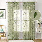 MIULEE Sage Green Sheer Curtains 2 Panels Leaf Patterned, W52 x L96 | - Image 2