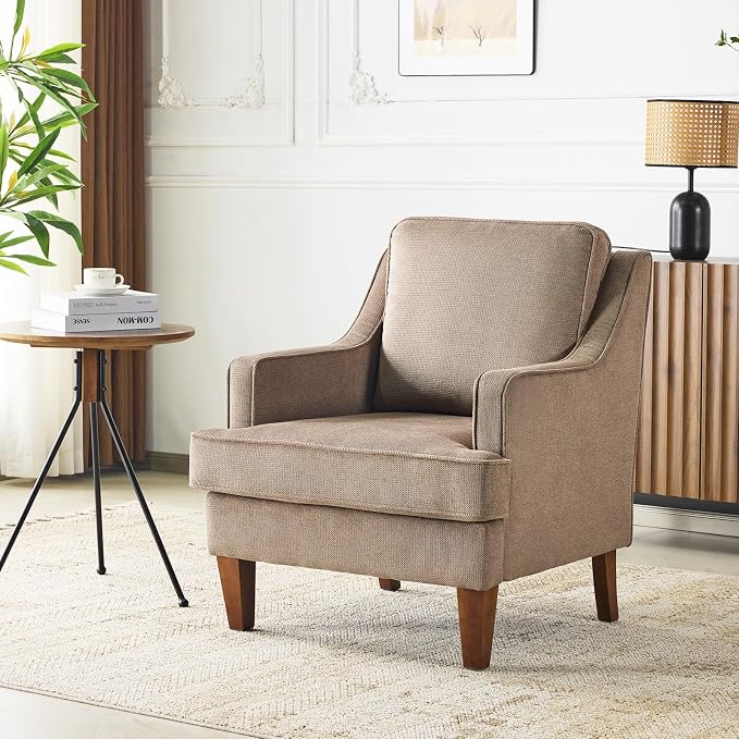 VINGLI Brown Accent Chair, Mid Century Modern Chairs, Upholstered Armchair by VINGLI