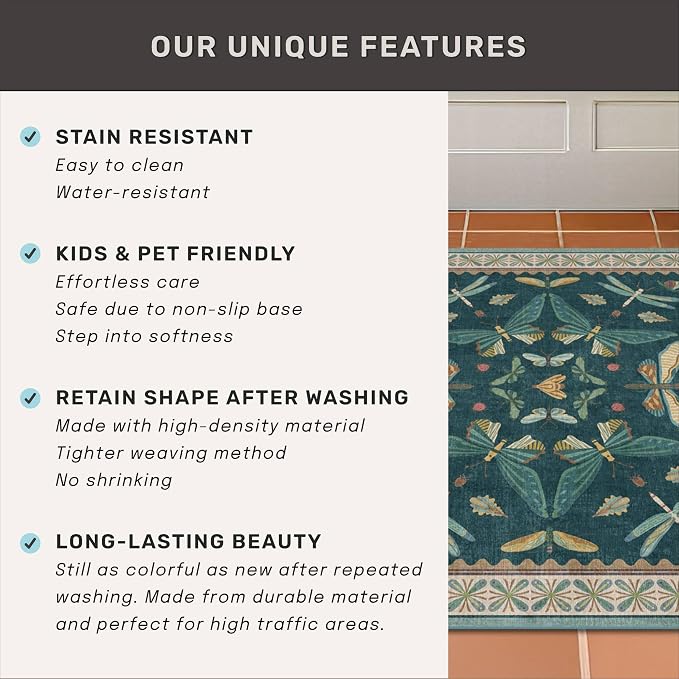 Brown and Green Kitchen Sink Runner Rug 2x5 - Image 7