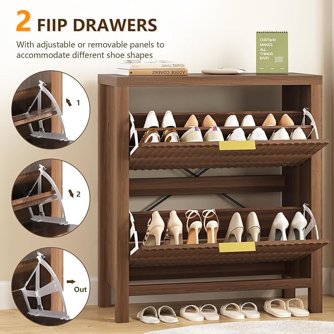 YOMILUVE Shoe Cabinet Storage for Entryway, Fluted Shoe Cabinet - Image 4