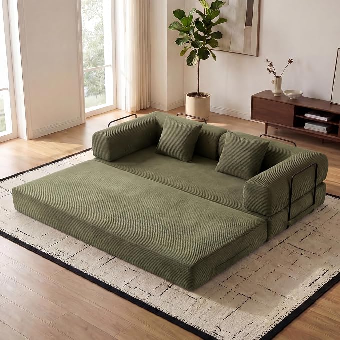 ZEIINPA Convertible Folding Couch Bed, Comfy Corduroy Sleeper Floor Sofa Bed by ZEIINPA