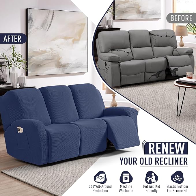 TAOCOCO Recliner Sofa Covers 8-Pieces Stretch Large Couch Covers - Image 4