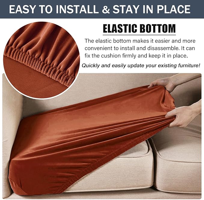 Stretch Cushion Cover, Soft Velvet Plush Cushion Slipcovers Loveseat Sofa - Image 4
