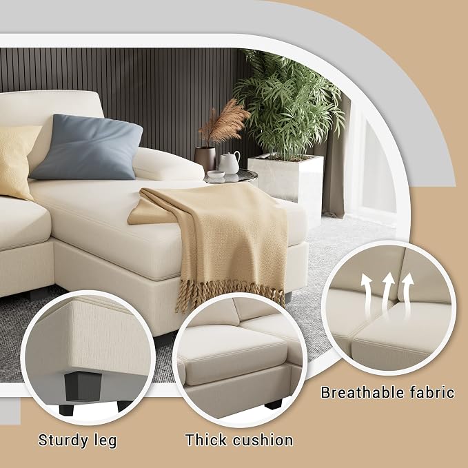 Furniwell Convertible Sectional Sofa Couch, 4 Seat Sofa Set - Image 4