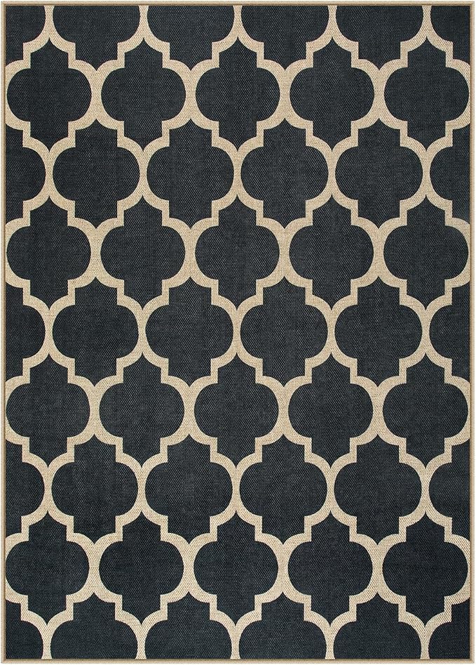 Lahome Moroccan Outdoor Rug 5x7, Easy Jute Black Washable Rugs - Image 2
