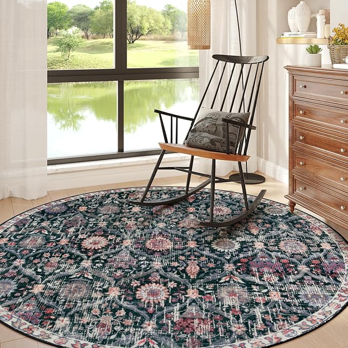 Lahome Moroccan Washable Round Area Rug, Soft Round Rug 5ft Soft Non-Slip | by Lahome