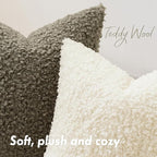 Faux Fur Throw Pillow Covers 18x18 Inch Set of 2 Boucle Neutral Decorative - Image 2