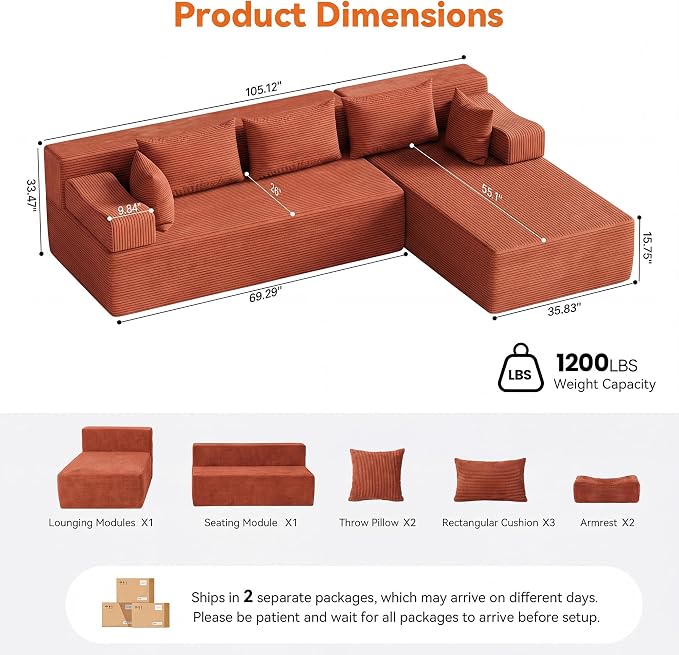 MONVANE 106" Cloud Sectional Couch - Image 3