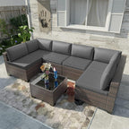 Kullavik 7 Pieces Outdoor Patio Furniture Set, Sectional Rattan Sofa Set Brown - Image 2