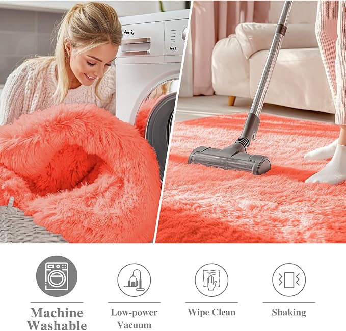 OLANLY Coral Red Round Rugs for Bedroom - Image 3