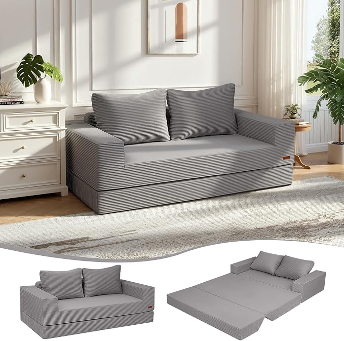 COMAX Convertible Sofa Bed Queen, Corduroy Folding Floor Couch Pull Out Couch by COMAX