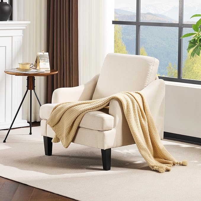VINGLI Linen Fabric Accent Chairs Set of 2, Comfy Sofa Chair Living Room - Image 8