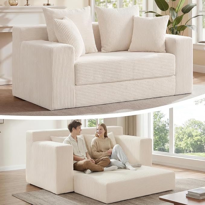 Convertible Sofa Bed, Boneless Couch Small Loveseat Sleeper Pull Out Couch by Winzoo