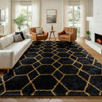 6x9 Area Rugs for Living Room Bedroom, Fluffy Black and Gold Geometric Rug | by ONASAR