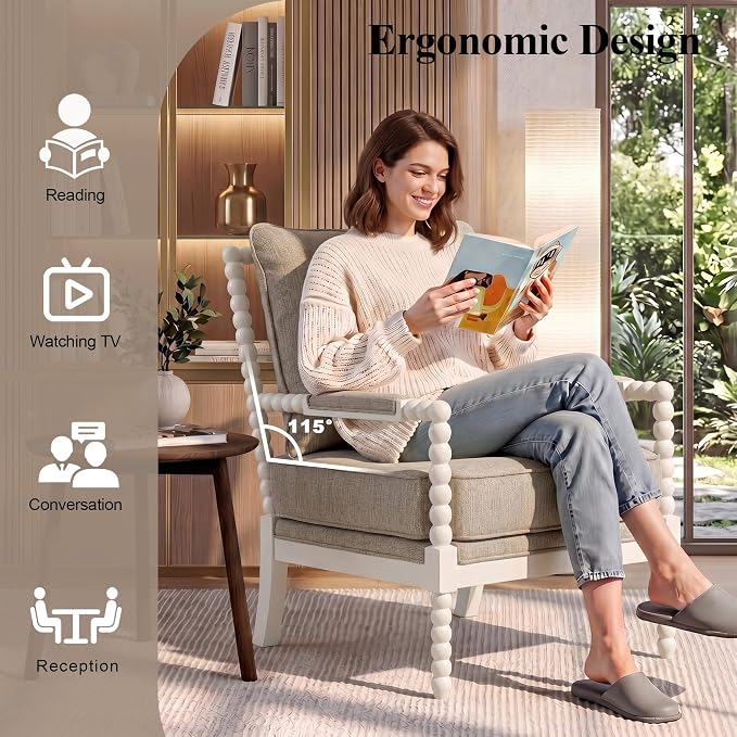 DUHOME Linen Fabric Spindle Accent Chairs Set of 2 - Image 4