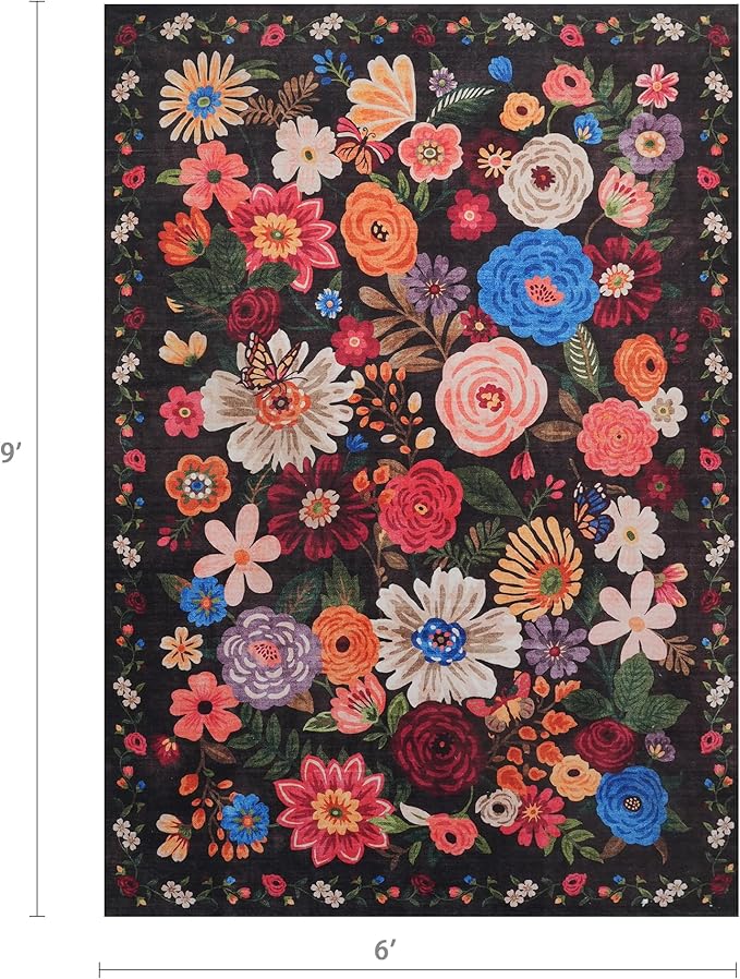 Black Brown Floral Area Rug 6x9 - Image 2