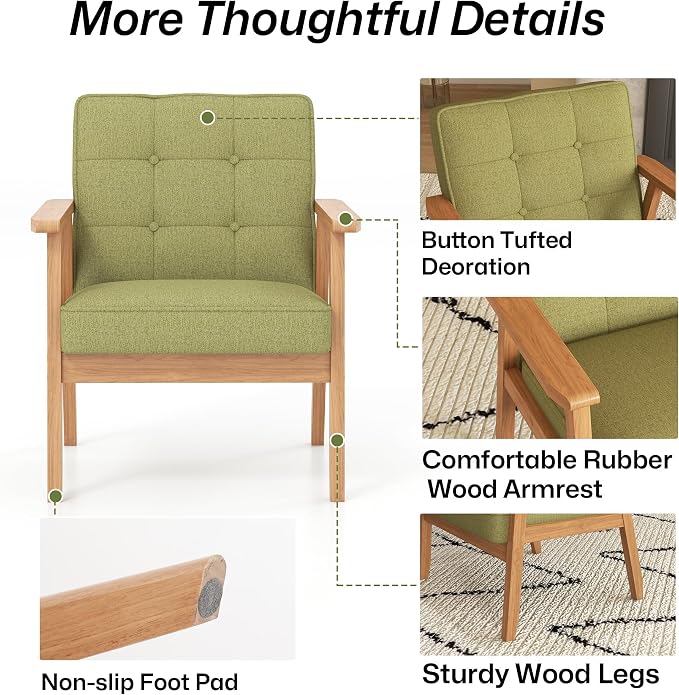 Modern Accent Chair with Arm Rest, Upholstered Linen Fabric Leisure Side Chair - Image 8