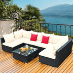 Tangkula 7-Piece Patio Furniture Set, Outdoor Sectional Sofa w/Pillows & - Image 4