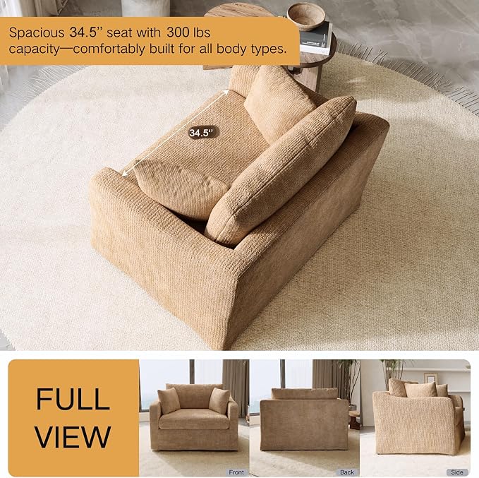 Oversized Armchair, 43.9" W Chenille Single Sofa Modern Upholstered Deep Seat - Image 6