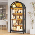 HNEBC Arched Book Shelf with Glass Doors, LED Bookcase with RGB Lights by HNEBC