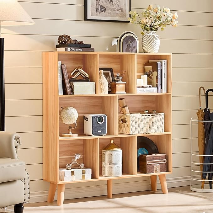 LEYAOYAO Wooden 8 Cube Book Shelf, Natural 3 Tier Bookshelf - Image 3