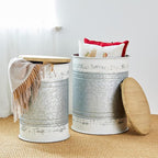 Glitzhome Rustic End Table Set of 2, Farmhouse Galvanized Metal Barrel Ottoman - Image 7
