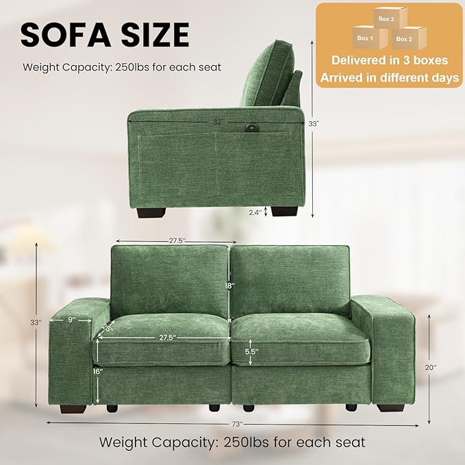 TEKAMON 73" Modular Sofa Couch - Image 2